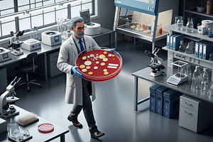 Scientist with Giant Petri Dish, a Photo by angellodeco