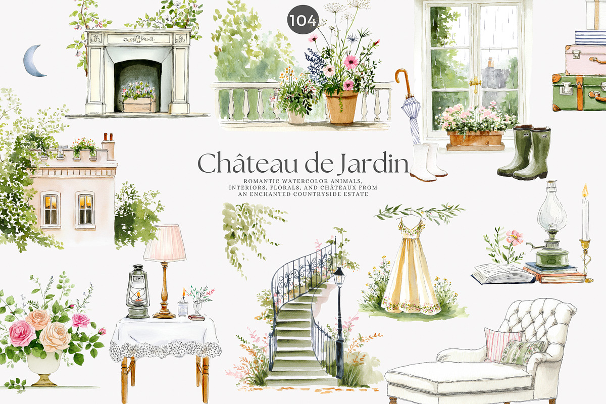 cottagecore graphics chateau decor, a Decorative Illustration by Patishop Art (Photo 2 of 10)
