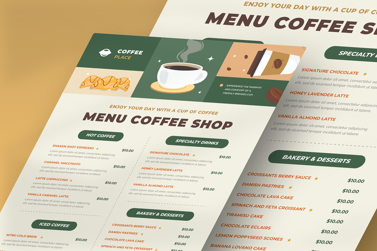 Greena Coffee Shop Menu, a Print Template by SquidPixey (Photo 2 of 5)