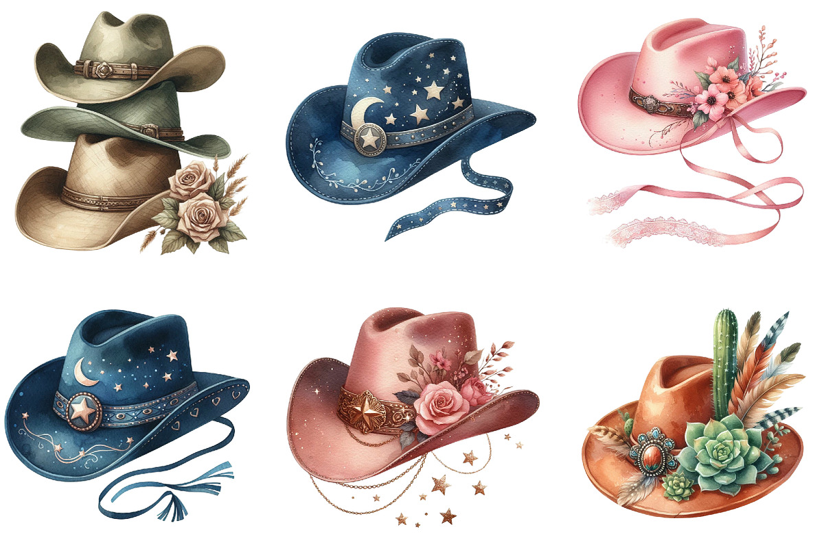 Cowboy Hat Boho Clipart, an Illustration by DreamArtGraphic (Photo 2 of 6)