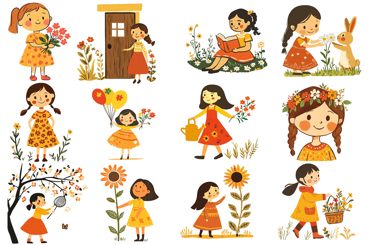 Flowers and Girls Clipart, an Illustration by Designworld (Photo 2 of 5)
