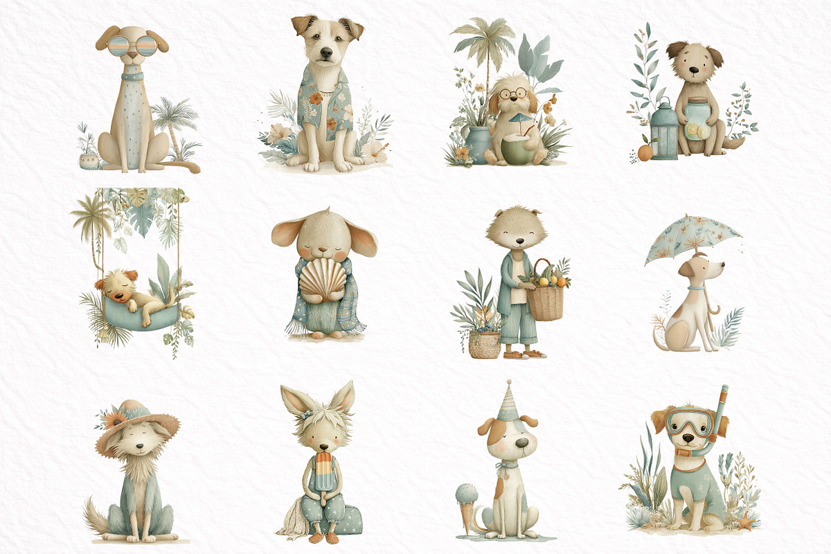 Whimsical Summer Dog Clipart, an Illustration by DreamArtGraphic (Photo 2 of 8)