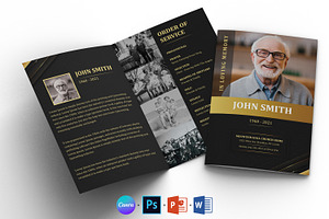 Black Gold Funeral Program Template, a Brochure Template by Designscozy