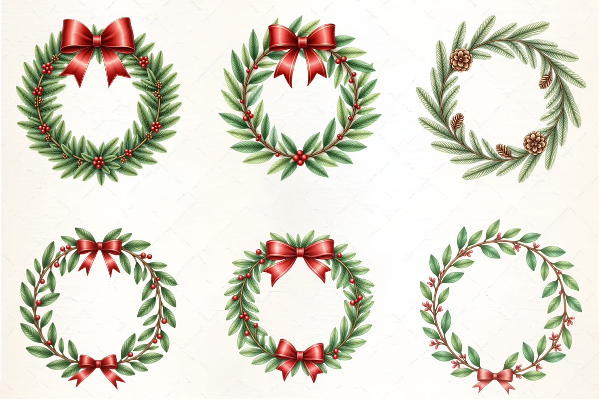 Holiday Christmas Wreath Pattern Cli, an Illustration by CrexoraLab (Photo 3 of 5)