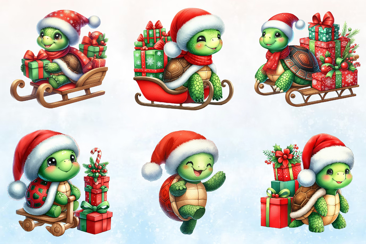Christmas Red & Green Turtle Clipart, a Seasonal Illustration by Rose Art (Photo 2 of 7)