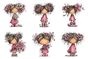 Whimsical Girl With Flowers Set, a Transportation Illustration by SinaCreation (Thumbnail 2 of 7)