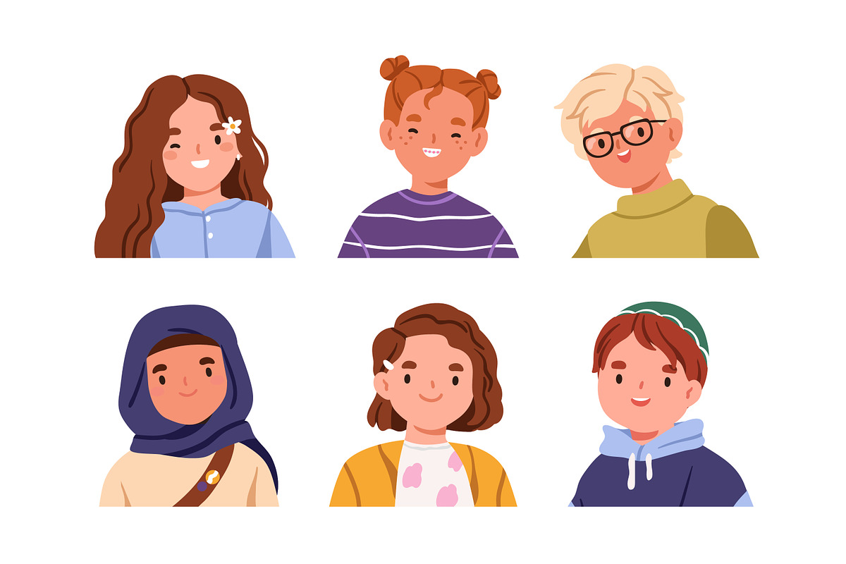 Happy kids. Boys & girls avatars set, a Person Illustration by Good Studio (Photo 3 of 4)