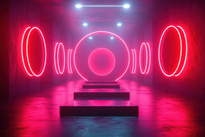 Pink Neon Lights Tunnel Abstract Bac, a Photo by Pixeness Studio