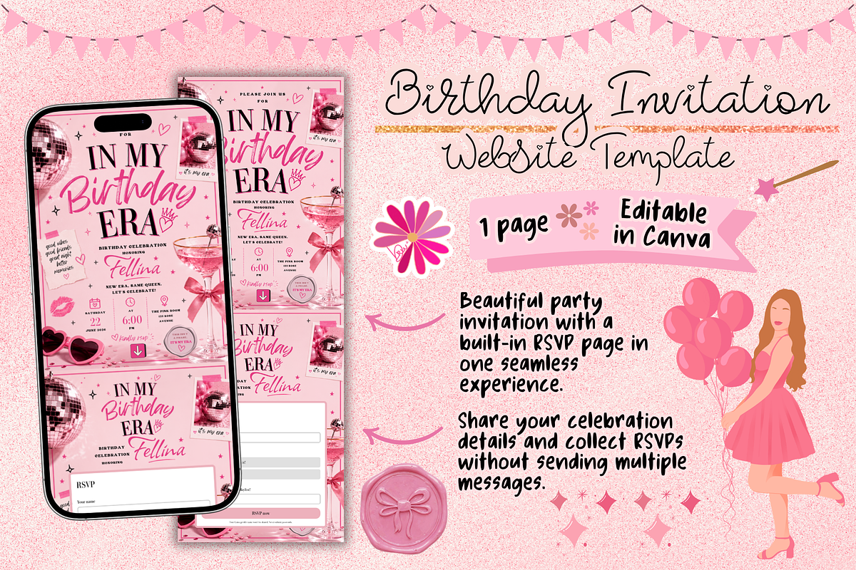 In My Birthday Era RSVP Website, a Social Media Template by bellaROSEworkshop (Photo 1 of 5)