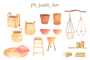 Plants & Cats Watercolor Clipart, an Animal Illustration by natalisart (Thumbnail 7 of 13)