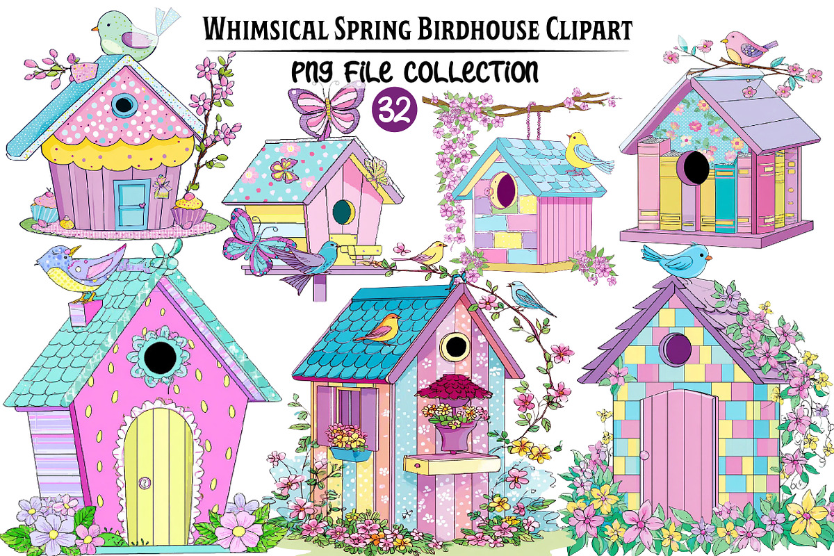 Whimsical Spring Birdhouse Clipart, an Illustration by Dream Creation (Photo 1 of 7)
