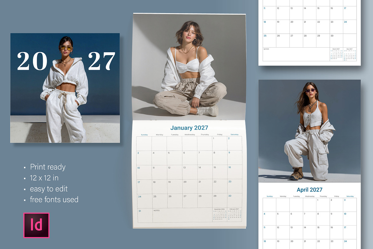 2027 Square Calendar InDesign Layout, a Stationery Template by R-studio (Photo 1 of 8)