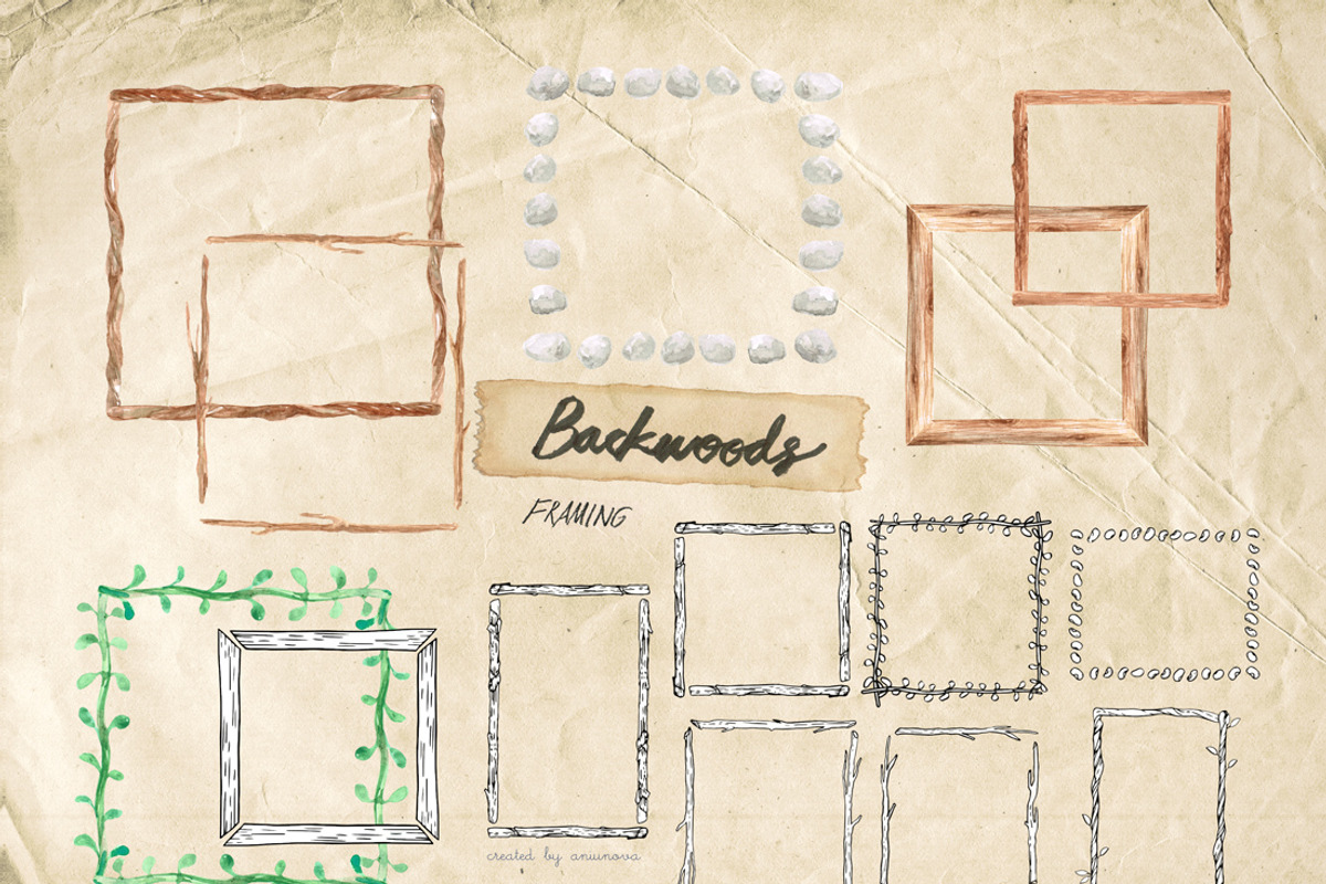 BACKWOODS frames - watercolor&vector, a Templates & Theme by aniunova (Photo 1 of 3)