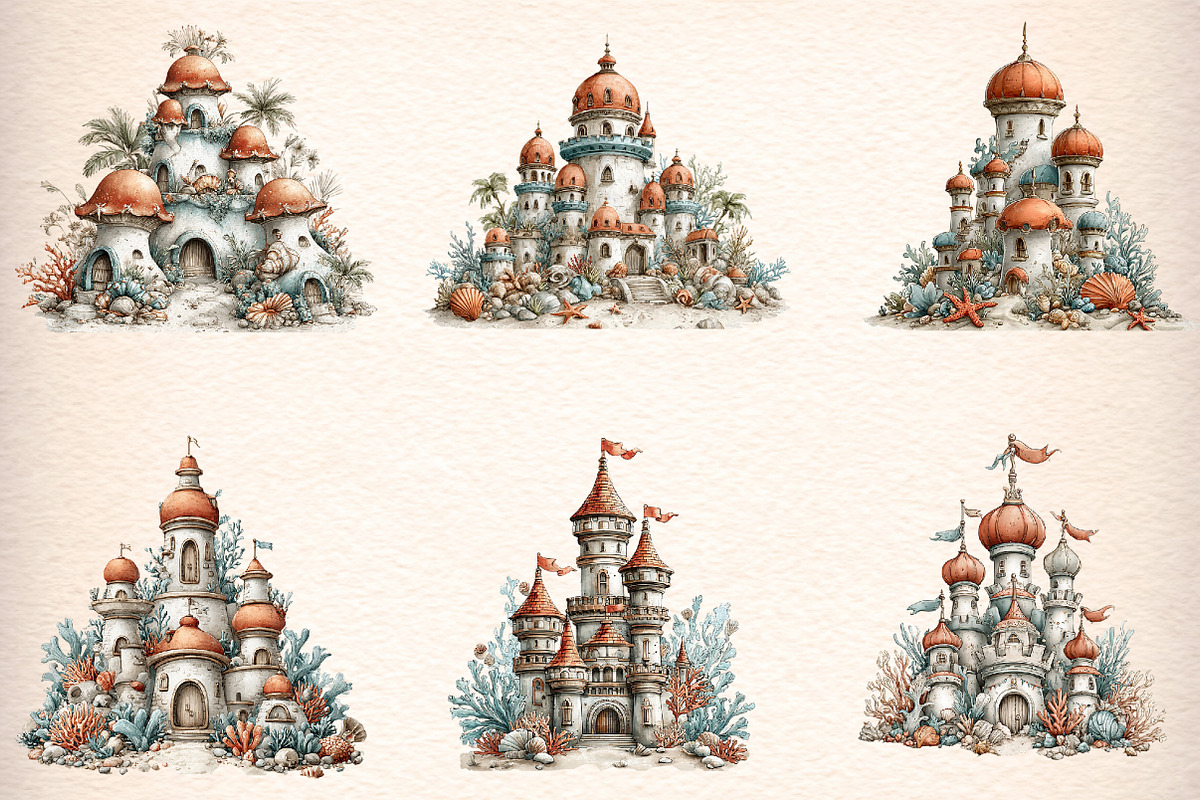 whimsical summer sandcastle clipart, an Illustration by GatewayDesign (Photo 3 of 7)