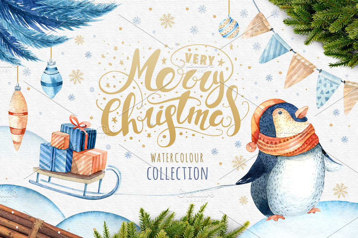 60%off Watercolour Christmas BUNDLE!, a Decorative Illustration by Peace ART (Photo 5 of 7)