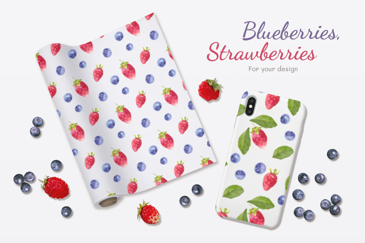 Blueberries,  Strawberries, a Pattern Graphic by oKOLOstyle (Photo 4 of 6)
