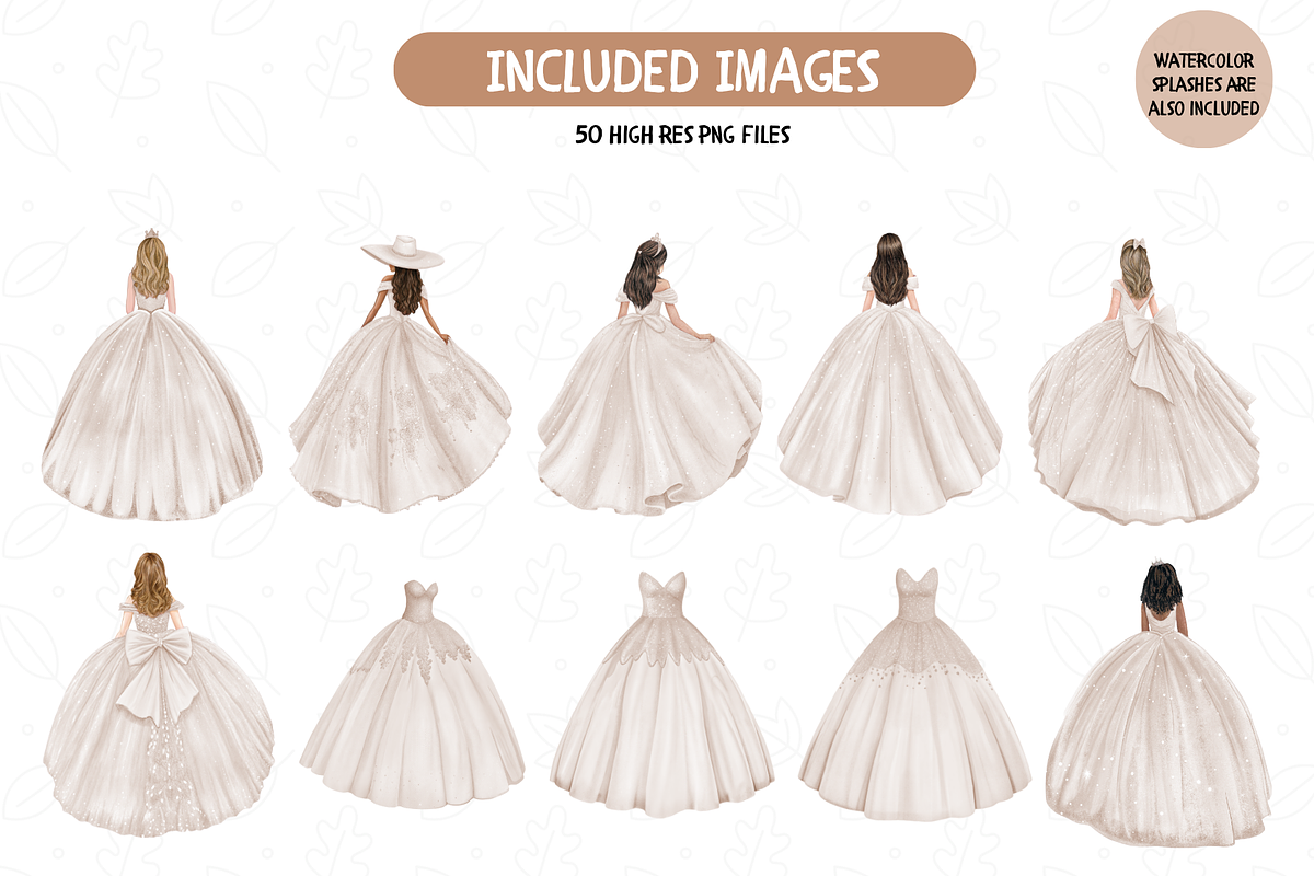 Watercolor Ivory Quinceanera Clipart, an Illustration by TatiMockup (Photo 3 of 6)