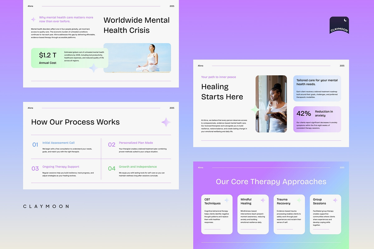 Mental Health Therapy Pitch Deck, a Presentation Template by Claymoon Lab (Photo 4 of 7)