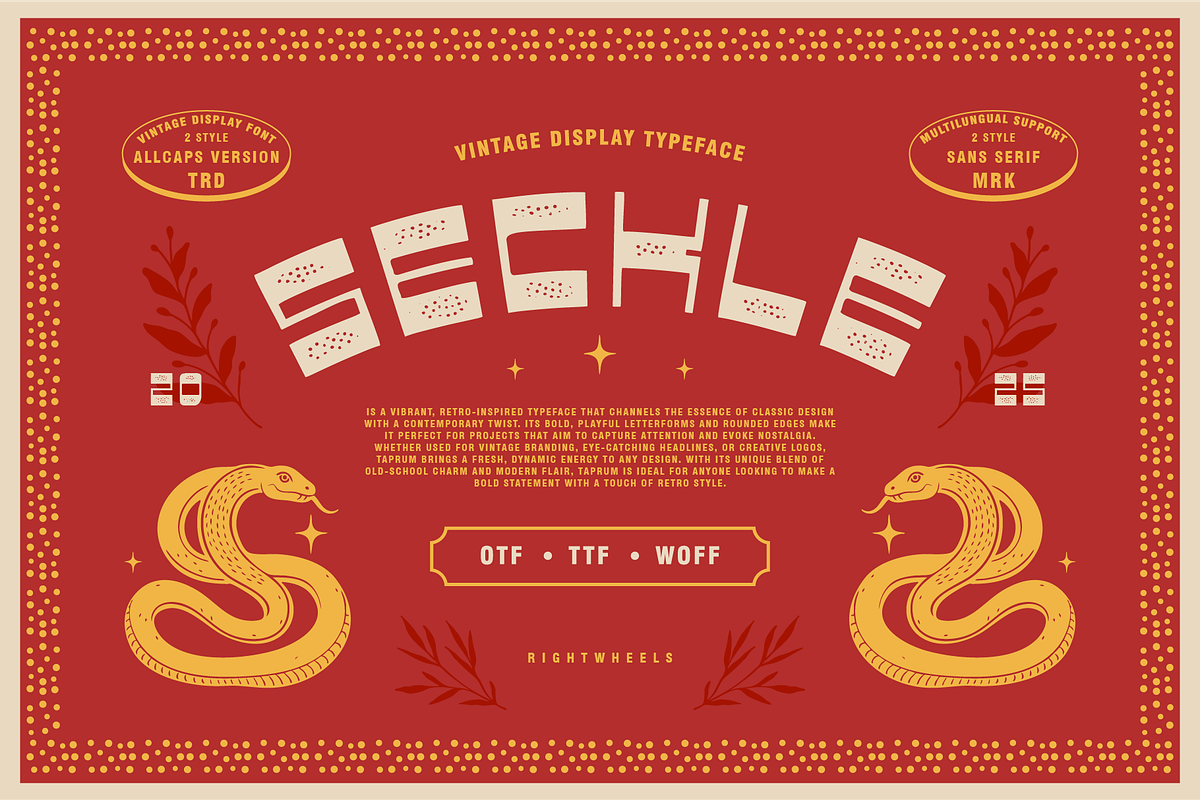 SECKLE - Vintage Display Font, a Font by Rightwheels (Photo 1 of 10)