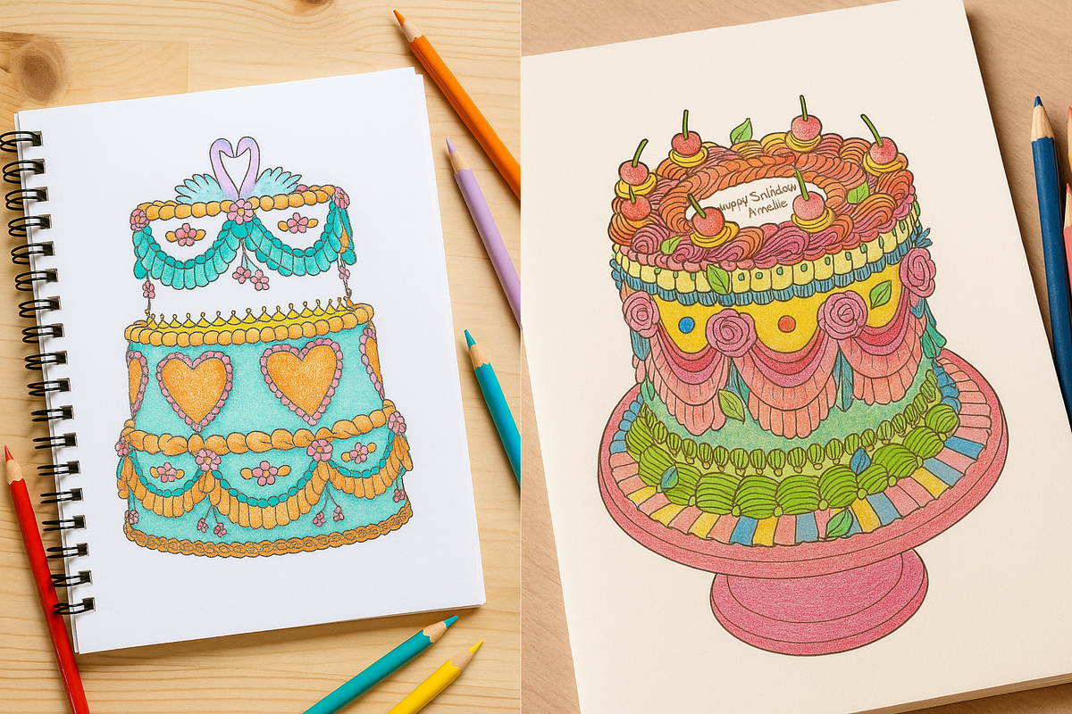 Printable Cake Colouring Pages, a Food Illustration by Saint aury Studio (Photo 3 of 7)