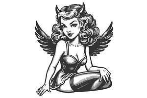 Pin-up Devil Girl With Wings Vector