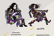 QUIRKY PATCHWORK GIRLS CLIPART, a Person Illustration by Daring Digies (Thumbnail 4 of 6)