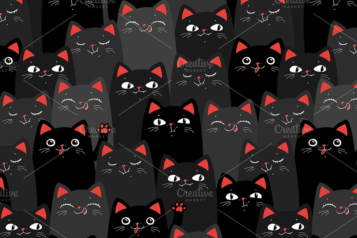 Black and grey Cats pattern, a Pattern Graphic by Marysha Art