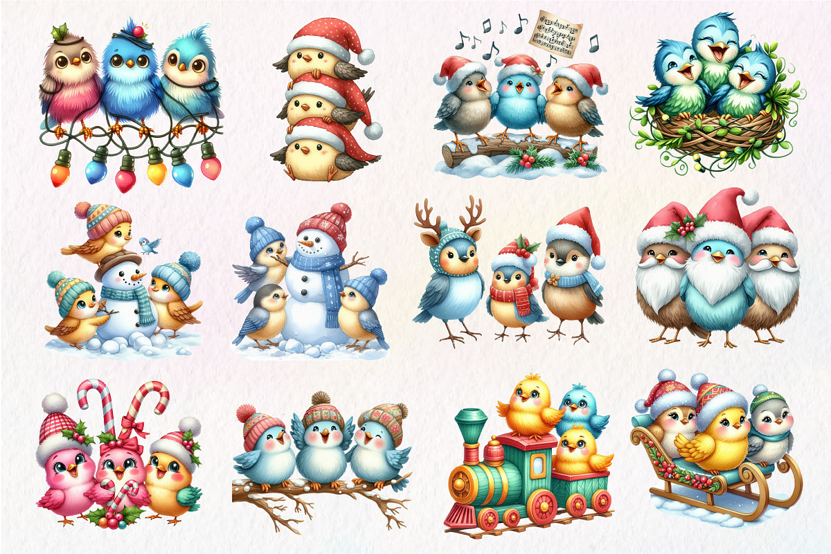 Christmas Funny Three Birds Clipart, an Illustration by Dream Creation (Photo 5 of 5)