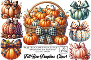 Watercolor Fall Bow Pumpkins Clipart, an Illustration by DreamPrint404 (Thumbnail 1 of 6)