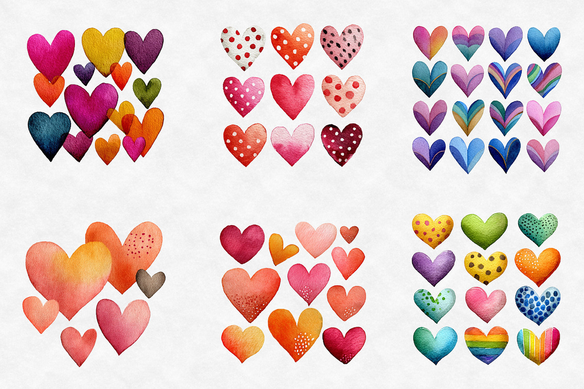 Watercolor Hearts Clipart, an Illustration by Designworld (Photo 3 of 6)