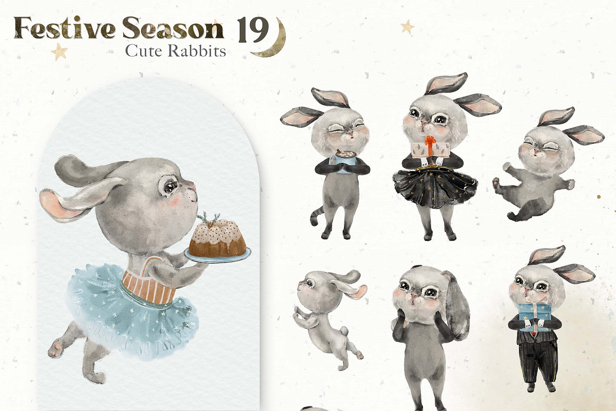 Festive Season. Cute Cats & Rabbits, an Animal Illustration by Cat In Colour (Photo 4 of 16)