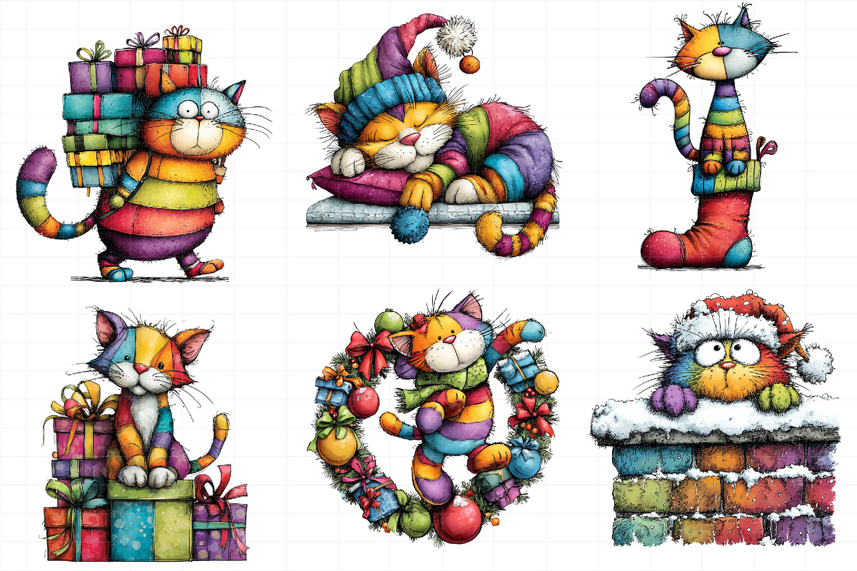 Rainbow Christmas Cat Cat Art, an Illustration by Daily.Designs (Photo 4 of 5)