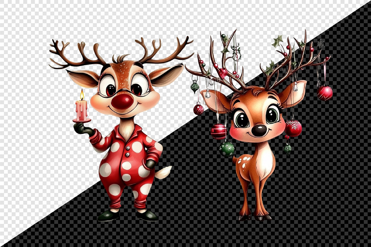 Whimsical Christmas Reindeer Clipart, an Illustration by Creative Art (Photo 11 of 11)