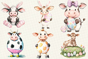 Watercolor Easter Cow Clipart, an Illustration by OK Design (Thumbnail 3 of 5)