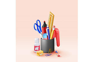 3D pen holder office equipment set, an Education Illustration by Abscent