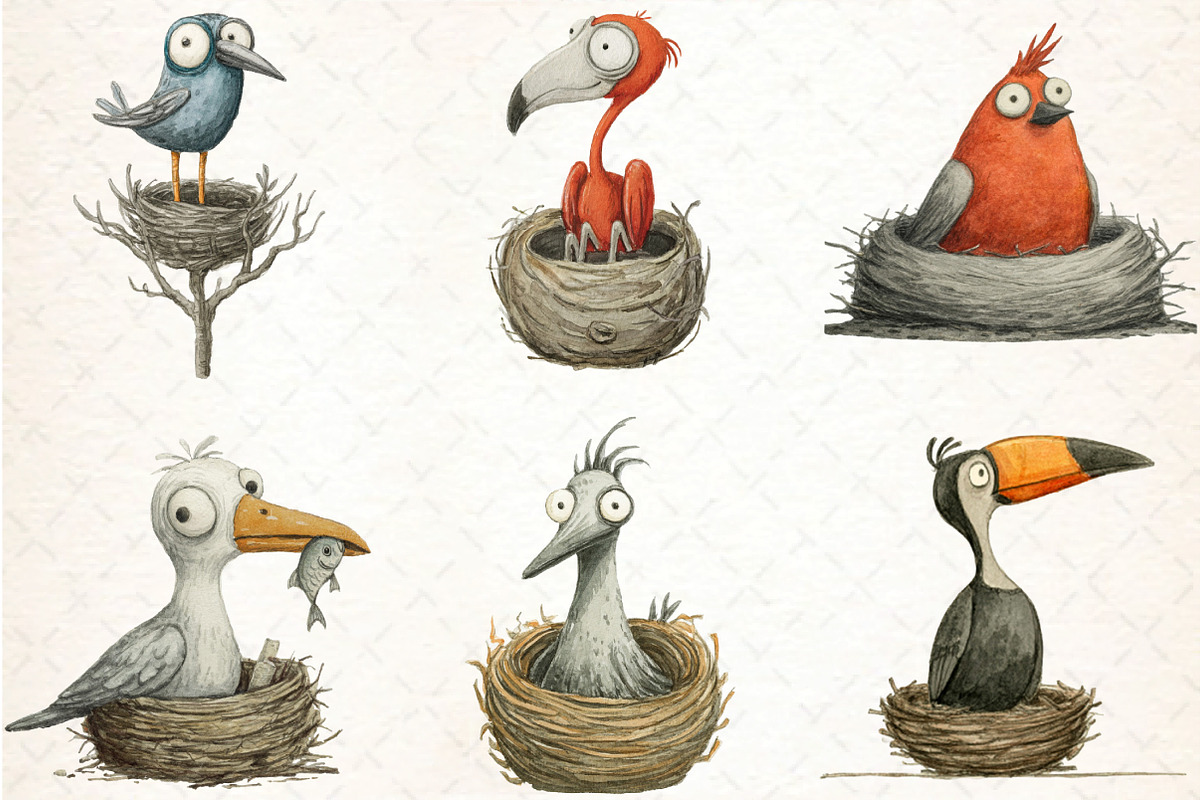 Quirky Funny Birds Clipart, an Illustration by DreamCafeArt (Photo 3 of 8)