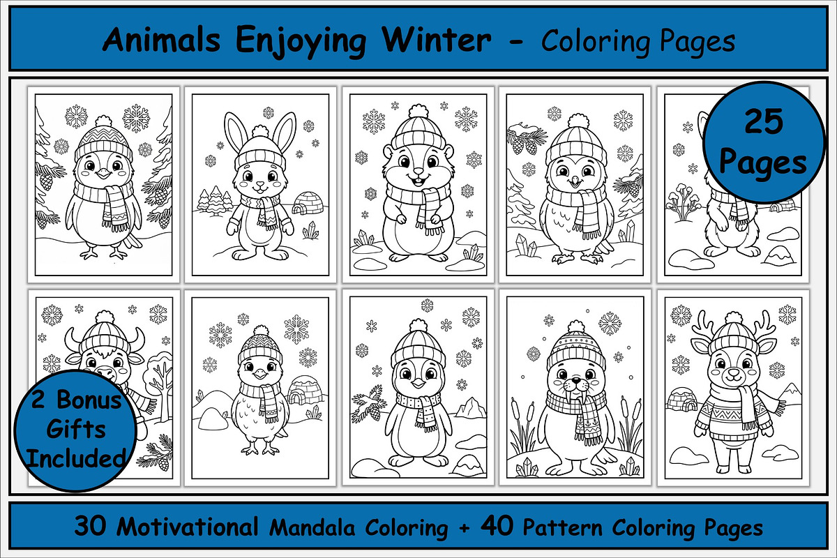 Animal-Themed Winter Coloring Pages, a Seasonal Illustration by Lamia Emad (Photo 1 of 5)