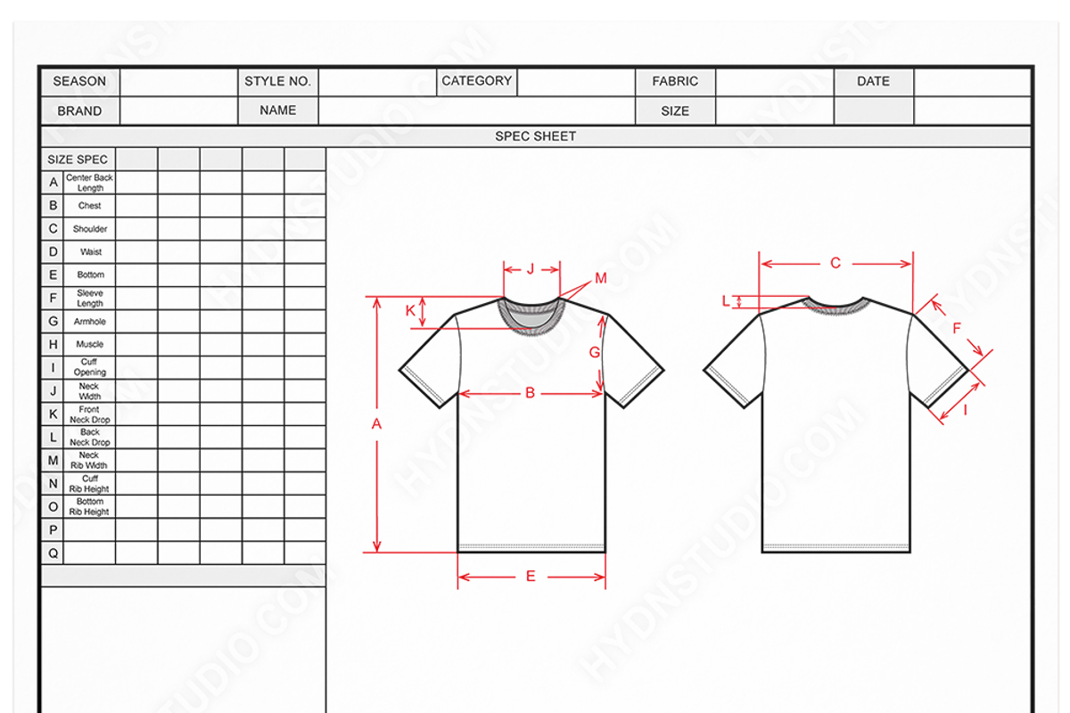 T-Shirts Vector & Size Spec Sheet, an Illustration by HYDNSTUDIO (Photo 1 of 2)