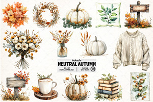 Watercolor Neutral Autumn Clipart, an Illustration by Pixels.Craft