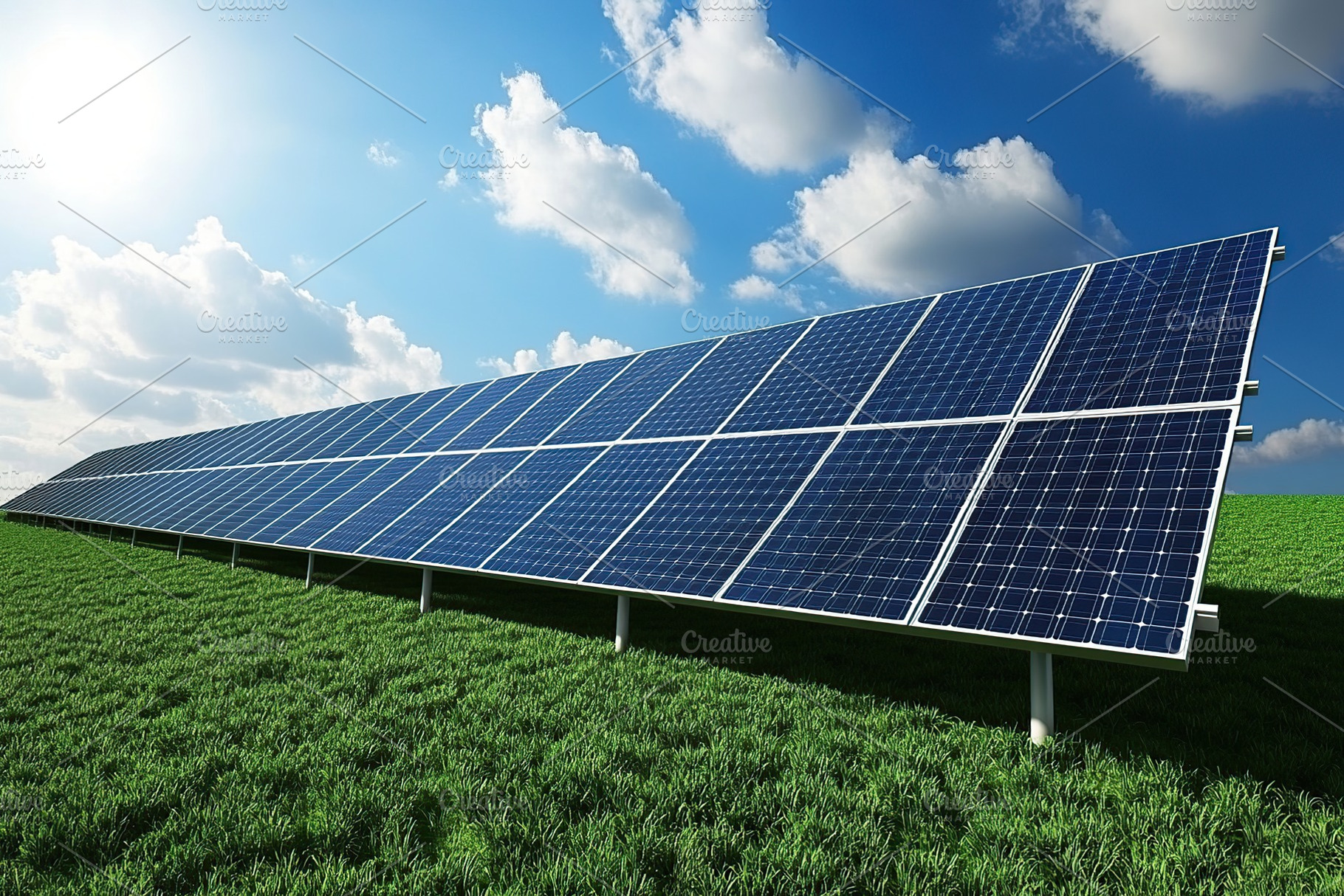 Solar power panels in green field, a Technology Photo by AlyaAnd
