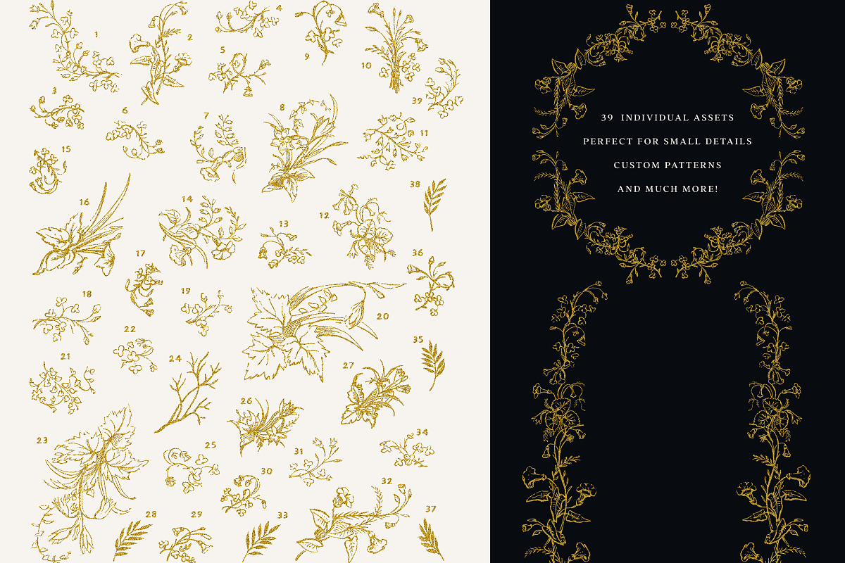 Gold Chinoiserie Floral Clipart Pack, a Decorative Illustration by Century Library (Photo 4 of 11)