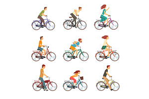 People Riding Bicycles Set, Men and, a Sport Illustration by TopVectors