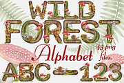 Wild Forest Alphabet Clipart set., a Decorative Illustration by Happy Sloth Graphics (Thumbnail 1 of 9)