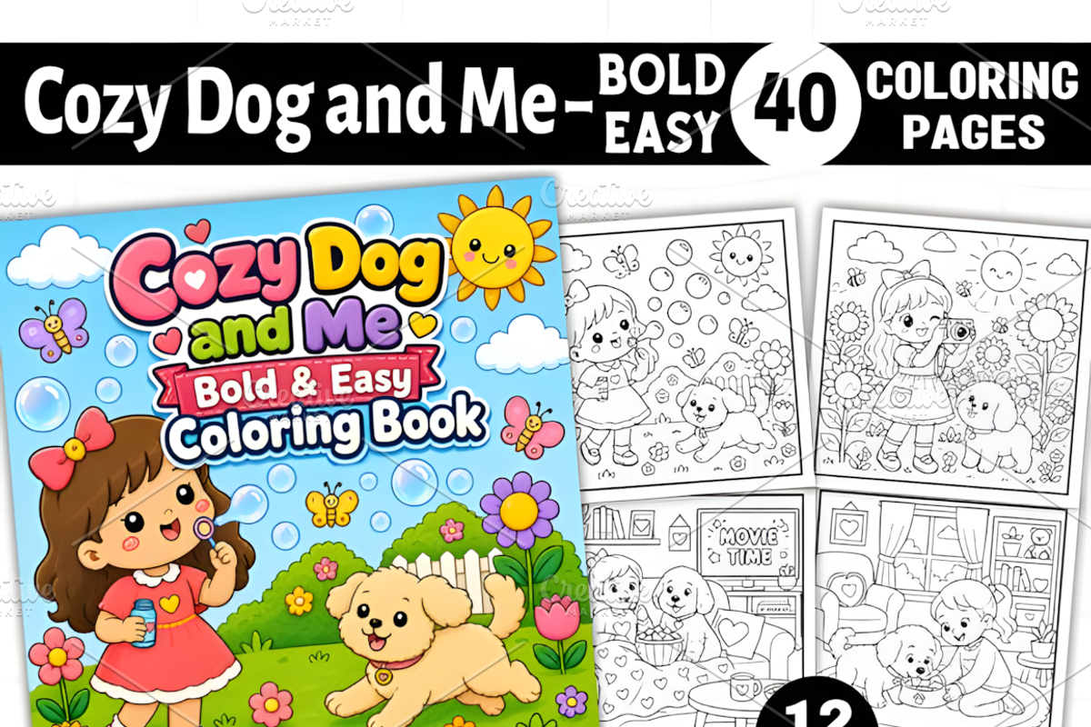 Cozy Dog and Me Cute Cozy Coloring, a Decorative Illustration by Design Station (Photo 1 of 7)