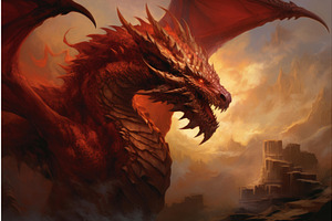 Captivating Red dragon fantasy art, an Animal Illustration by Ylivdesign