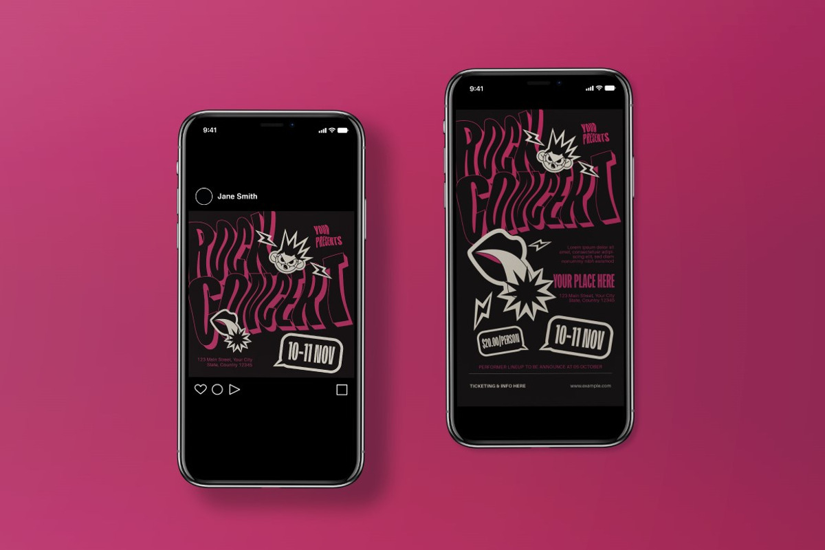 Magenta Pop Rock Concert Flyer Set, a Flyer Template by graphicook (Photo 6 of 6)