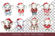Christmas Elephant. Watercolor PNG., an Animal Illustration by KENO Mascots (Thumbnail 2 of 7)