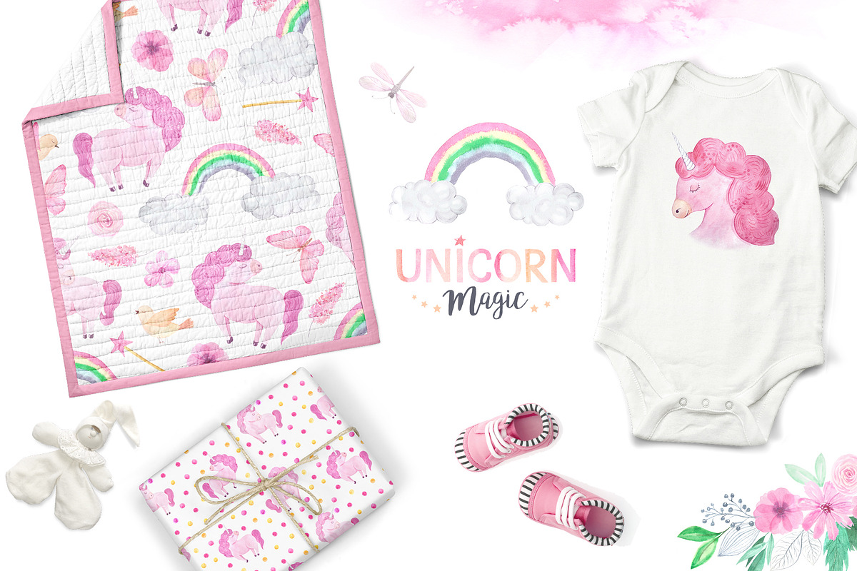 Watercolor Unicorn Design Set, a Decorative Illustration by LarysaZabrotskaya (Photo 10 of 10)