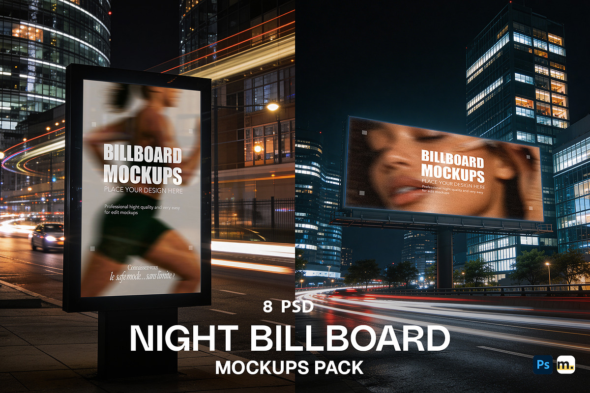 Night Advertising Billboard Mockups, an Advertising Mockup by Dikarte.Store (Photo 1 of 7)