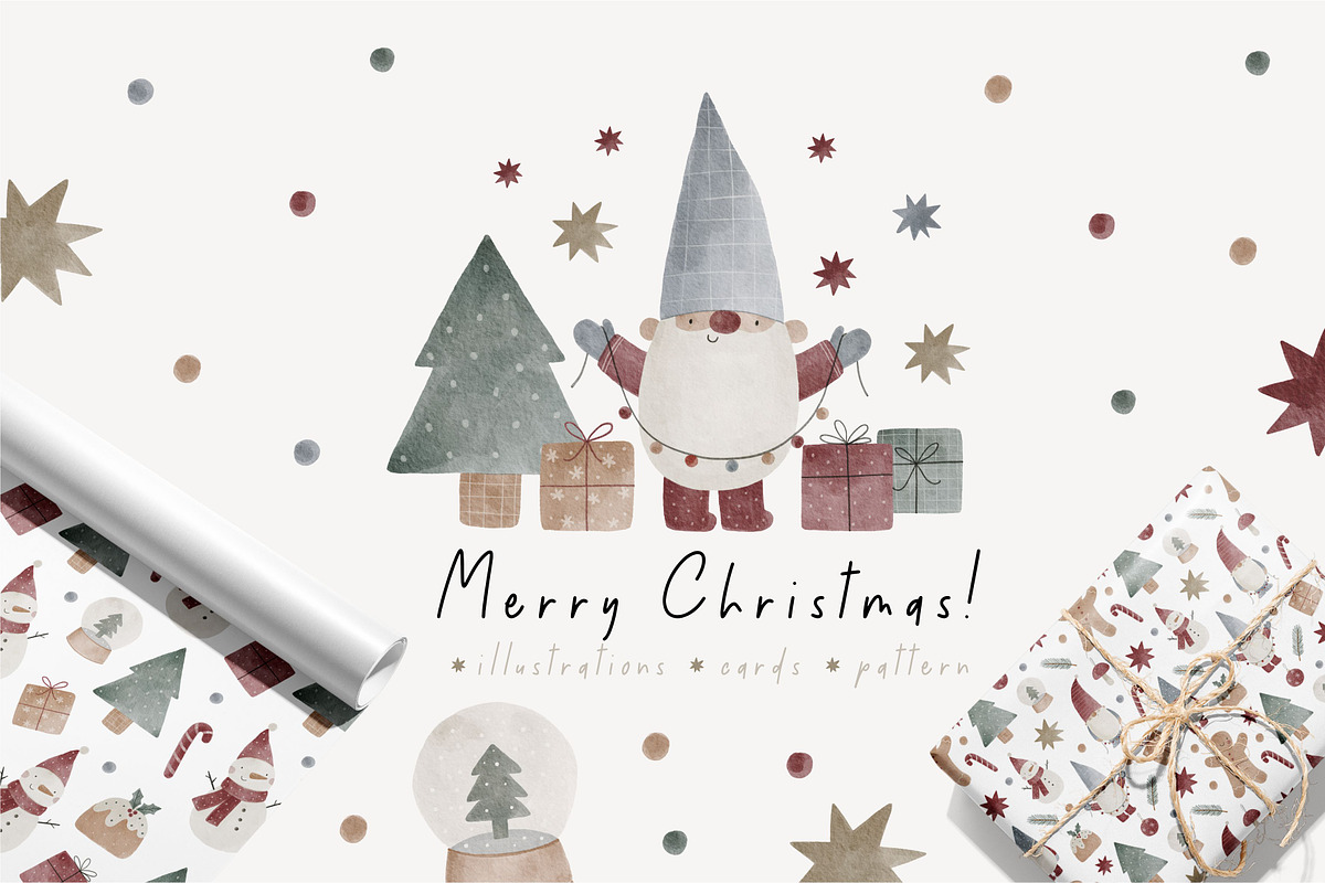 Watercolor Christmas Gnomes, a Decorative Illustration by Cute And Wild (Photo 1 of 8)